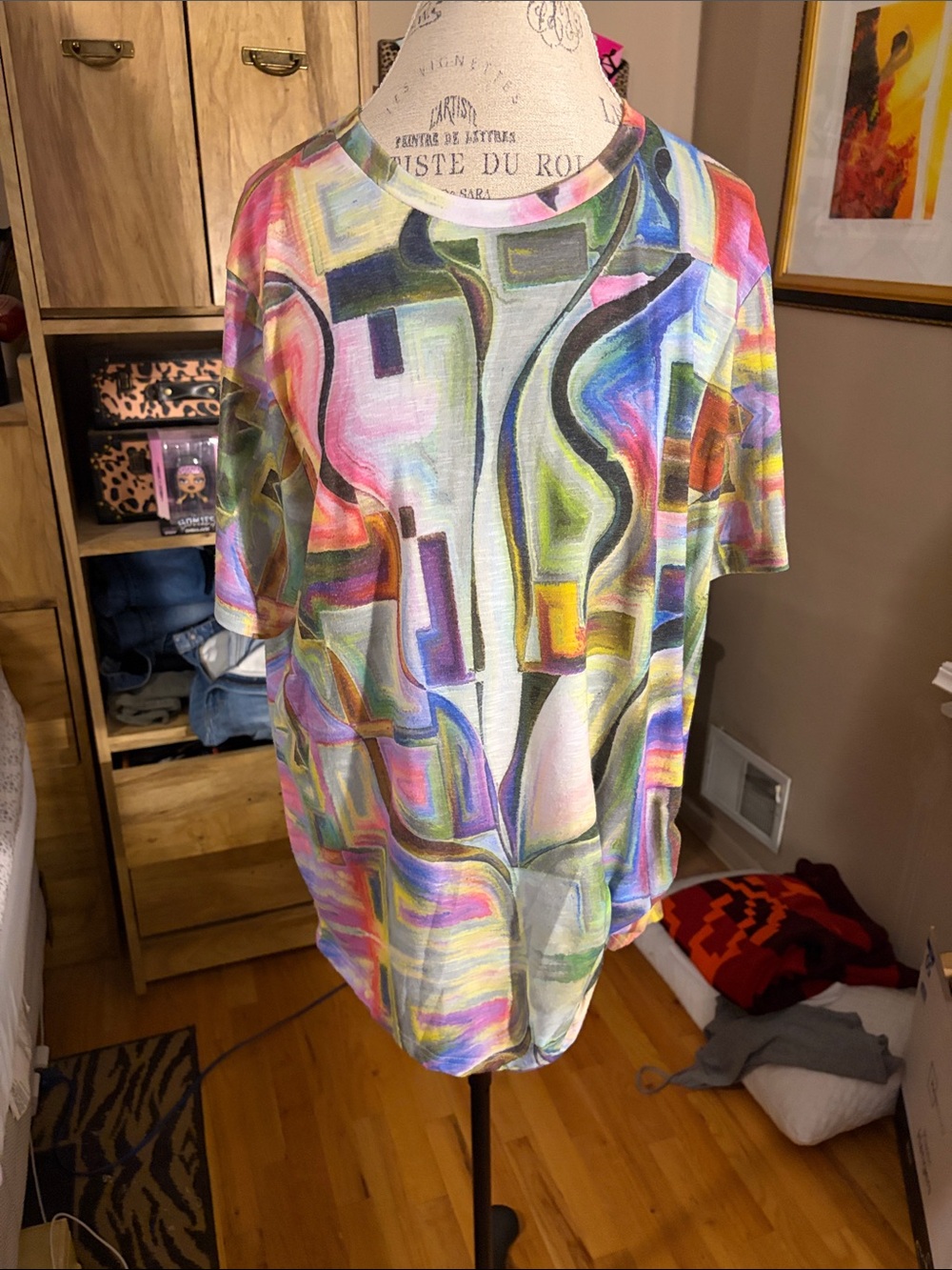 Trisha Tyler Abstract Multicolor Short Sleeve Top - XXL